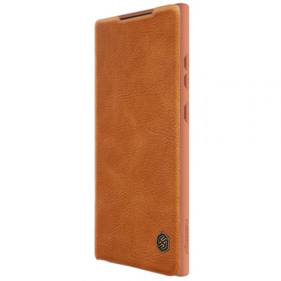 NILLKIN Qin Pro Series for Samsung Galaxy S23 Ultra PU Leather Card Holder Protective Case Slide Lens Protection Phone Cover - Brown Samsung Cases Mobile