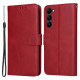 For Samsung Galaxy S23+ Calf Texture Shockproof PU Leather Case Magnetic Clasp Wallet Stand Phone Cover - Red Samsung Cases Mobile