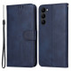 Cell Phone Case for Samsung Galaxy S23. Magnetic Clasp Classic Calf Texture PU Leather Wallet Stand Cover with Wrist Strap - Blue Samsung Cases Mobile
