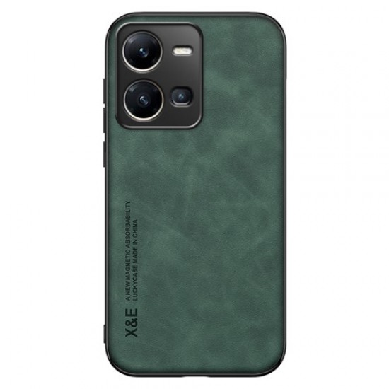 X&E Anti-Drop Slim Case for vivo Y35 4G (2022) PU Leather Coated TPU+PC Cover Skin-touch Phone Case Built-In Metal Sheet - Green Vivo mobile Cases
