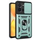 For vivo Y35 4G (2022) Drop Proof PC + TPU Hybrid Cover with Ring Kickstand Phone Case with Slide Camera Protector - Green Vivo mobile Cases