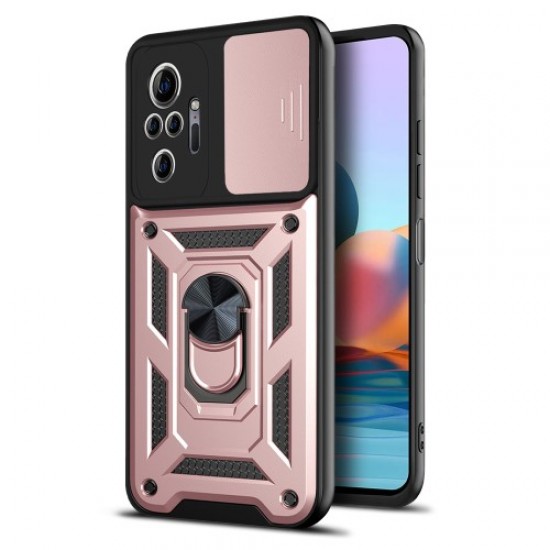 Shockproof Camera Slide Phone Hybrid Case Cover with Kickstand Ring Holder for Xiaomi Redmi Note 10 Pro - Rose Gold XIAOMI Cases Mobile