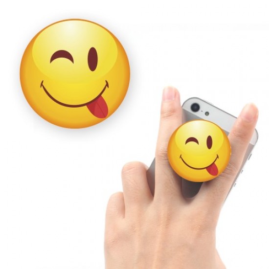Emoji Pattern Stretchable Finger Grip Stand Mount for iPhone Samsung Sony Etc - Face Savouring Delicious Food / Right Tongue Holders & Docks