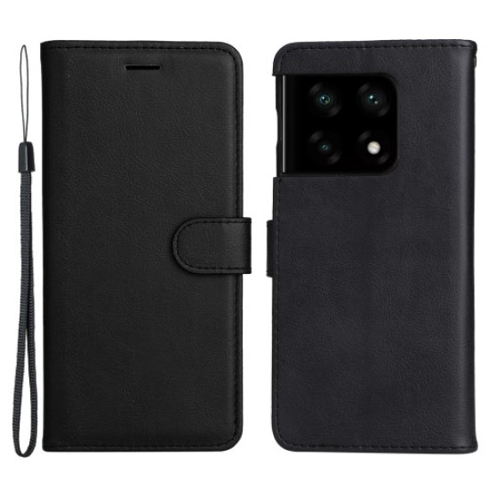 KT Leather Series-2 Wallet Case for OnePlus 10 Pro 5G. PU Leather TPU Shockproof Flip Folio Stand Cover with Wrist Strap - Black OnePlus Mobile Cases