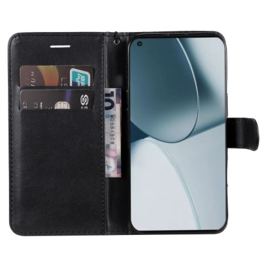 KT Leather Series-2 Wallet Case for OnePlus 10 Pro 5G. PU Leather TPU Shockproof Flip Folio Stand Cover with Wrist Strap - Black OnePlus Mobile Cases