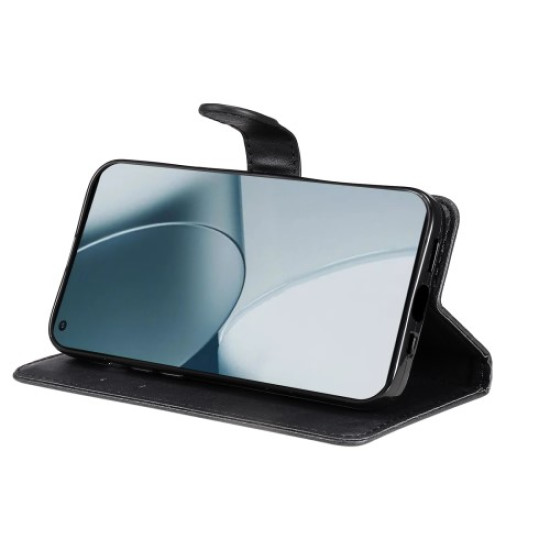 KT Leather Series-2 Wallet Case for OnePlus 10 Pro 5G. PU Leather TPU Shockproof Flip Folio Stand Cover with Wrist Strap - Black OnePlus Mobile Cases