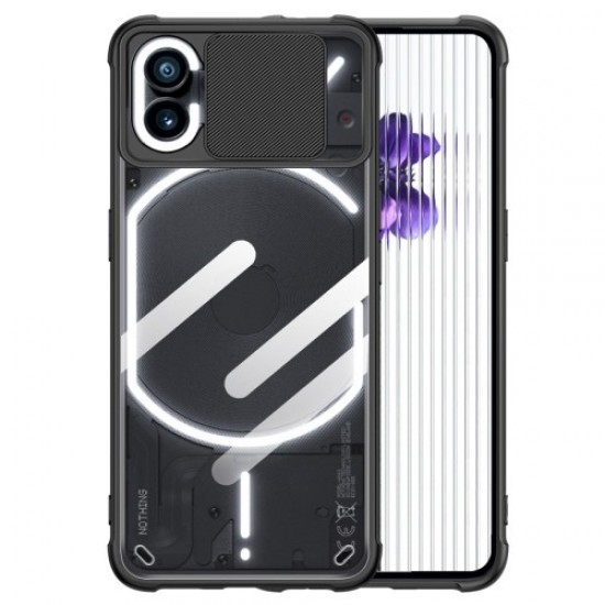 RZANTS For Nothing phone (1) 5G Clear Phone Case Shockproof Anti-Drop TPU+Acrylic Protective Cover with Sliding Lens Protector - Black Nothing Cases Mobile