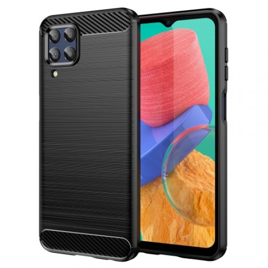 For Samsung Galaxy M33 5G (Global Version)/(India Version) Mobile Phone Cover Carbon Fiber Texture Brushed Surface 1.8mm TPU Smartphone Case - Black Samsung Cases Mobile