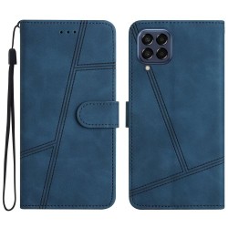 For Samsung Galaxy M33 5G (Global Version) Fully Wrapped Phone Case. Skin-touch Feeling Lines Imprinted Vintage PU Leather Magnetic Flip Cover with Wallet Stand - Blue For Samsung Galaxy M33 5G (Global Version) Fully Wrapped Phone Case. Skin-touch Feeling Lines Imprinted Vintage PU Leather Magnetic Flip Cover with Wallet Stand - Blue