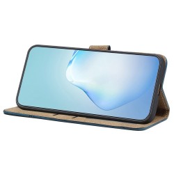 For Samsung Galaxy M33 5G (Global Version) Fully Wrapped Phone Case. Skin-touch Feeling Lines Imprinted Vintage PU Leather Magnetic Flip Cover with Wallet Stand - Blue For Samsung Galaxy M33 5G (Global Version) Fully Wrapped Phone Case. Skin-touch Feeling Lines Imprinted Vintage PU Leather Magnetic Flip Cover with Wallet Stand - Blue