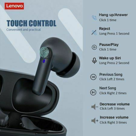 Lenovo HT05 In-ear Bluetooth Handsfree Ακουστικά με Θήκη Φόρτισης - Μαύρο Bluetooth Ακουστικά / Ηχεία