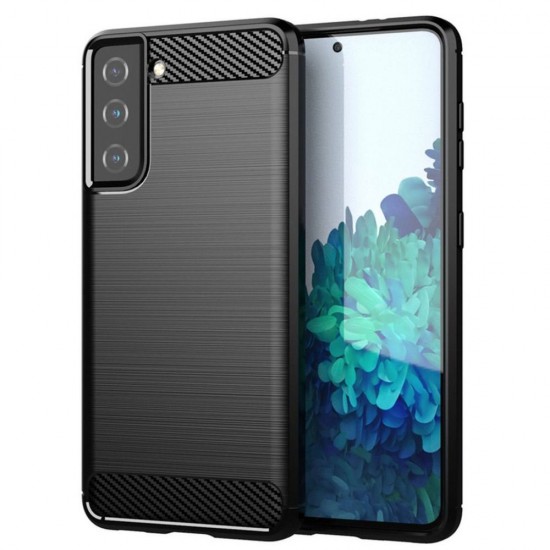 Carbon Fiber TPU Phone Protector Cover for Samsung Galaxy S21 FE - Black Samsung Cases Mobile