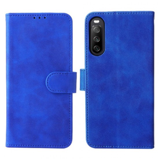 Cell Phone Case for Sony Xperia 10 IV. Skin-touch Feeling Anti-scratch PU Leather + TPU Phone Cover Stand Wallet - Blue Sony Cases Mobile