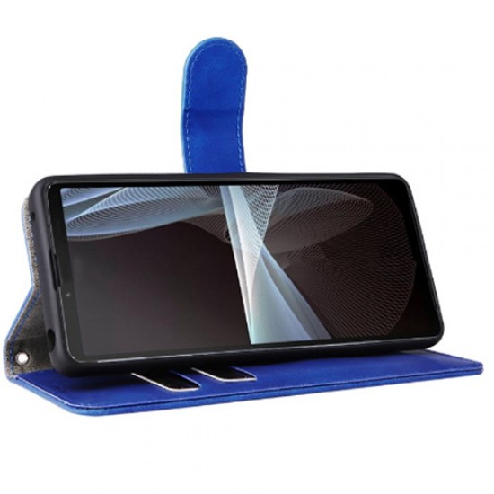 Cell Phone Case for Sony Xperia 10 IV. Skin-touch Feeling Anti-scratch PU Leather + TPU Phone Cover Stand Wallet - Blue Sony Cases Mobile
