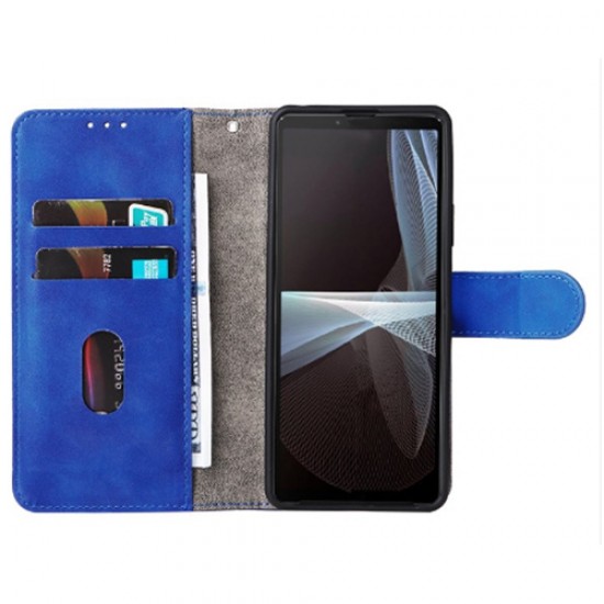 Cell Phone Case for Sony Xperia 10 IV. Skin-touch Feeling Anti-scratch PU Leather + TPU Phone Cover Stand Wallet - Blue Sony Cases Mobile