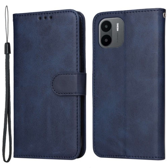 For Xiaomi Redmi A1 4G Calf Texture PU Leather Stand Folio Flip Case Magnetic Clasp Phone Wallet Cover - Blue XIAOMI Cases Mobile