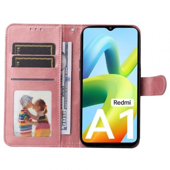 For Xiaomi Redmi A1 4G Calf Texture PU Leather Stand Folio Flip Case Magnetic Clasp Phone Wallet Cover - Rose Gold XIAOMI Cases Mobile