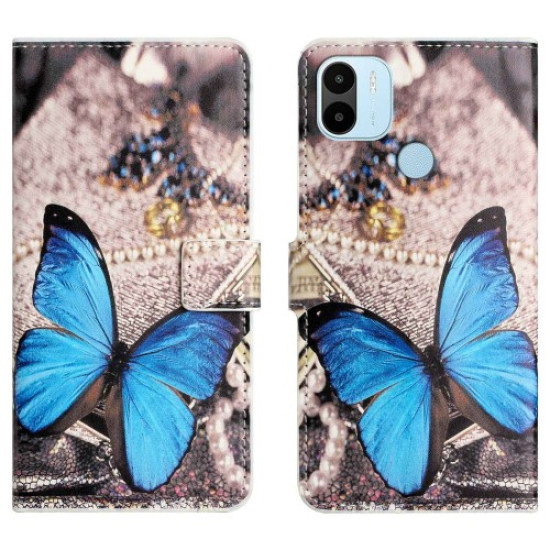 For Xiaomi Redmi A1 4G Pattern Printing PU Leather Phone Case Flip Stand Magnetic Closure Shockproof Wallet Cover - Blue Butterfly XIAOMI Cases Mobile