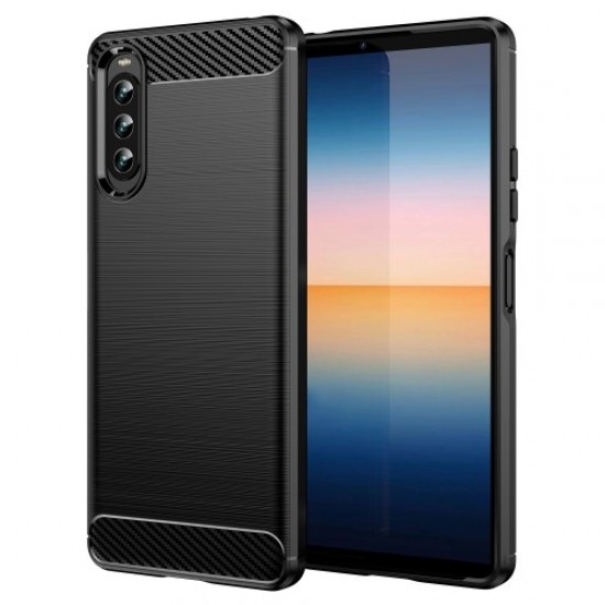 For Sony Xperia 10 IV Brushed Carbon Fiber Texture Mobile Phone Soft TPU Case Anti-drop Protective Cover - Black Sony Cases Mobile