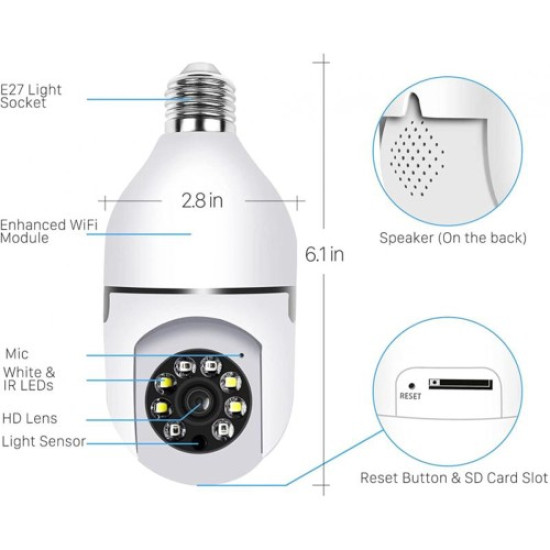 R17 360-Degree Panoramic Light Bulb Camera Wireless Webcam Remote WiFi Full Color Night Vision Indoor Monitor Support Tuya APP for Home Security Gadgets - Toys - Hobby