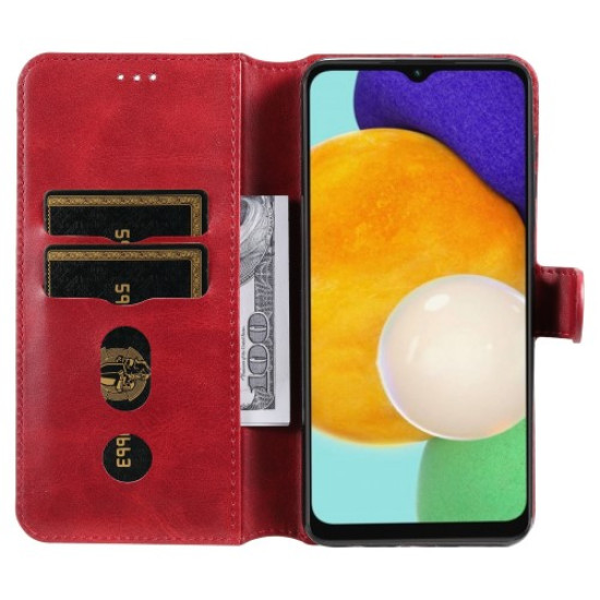 Classic Stand Flip Cover PU Leather Magnetic Closure Anti-Scratch Wallet Phone Case for Samsung Galaxy A13 5G / A04s 4G - Red Samsung Cases Mobile