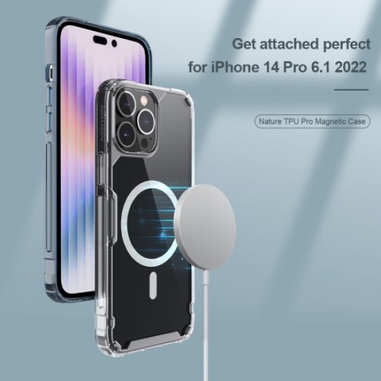 NILLKIN Nature Pro Series Phone Case for iPhone 14 Pro Max 6.7 inch PC + TPU Hybrid Mobile Phone Back Cover Support Magnetic Wireless Charging - Transparent Apple Cases Mobile