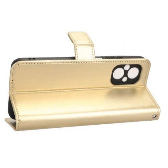 For Xiaomi Poco M5 4G Crazy Horse Texture PU Leather Anti-fingerprint Case Stand Wallet Phone Cover - Gold XIAOMI Cases Mobile