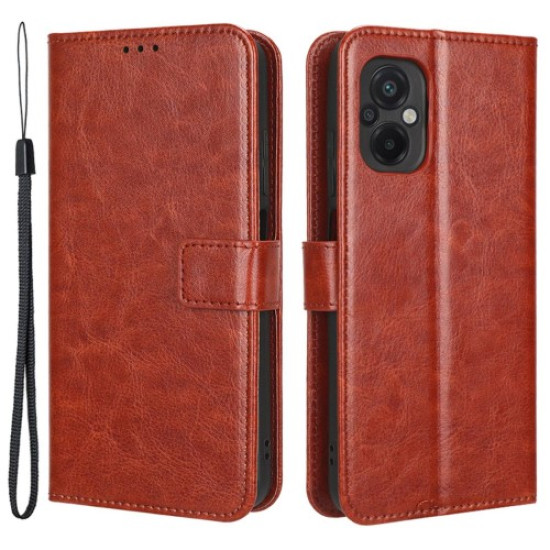 For Xiaomi Poco M5 4G Crazy Horse Texture PU Leather Anti-fingerprint Case Stand Wallet Phone Cover - Brown XIAOMI Cases Mobile