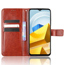 Θήκη Πορτοφόλι με Βάση Στήριξης (Όψη Δέρματος) για Xiaomi Poco M5 4G - Καφέ