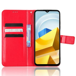 Θήκη Πορτοφόλι με Βάση Στήριξης (Όψη Δέρματος) για Xiaomi Poco M5 4G - Κόκκινο