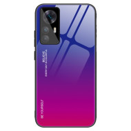 For Xiaomi 12T Pro 5G Gradient Color Design Tempered Glass Phone Case Hard PC Back Gradient Soft TPU Bumper Anti-Scratch Cover - Blue / Rose