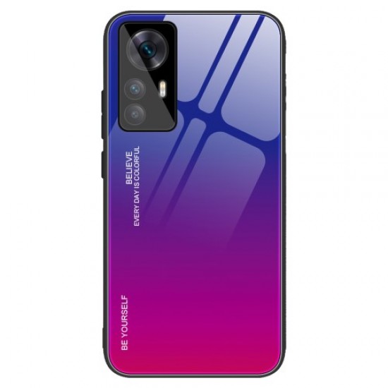 Θήκη Σιλικόνης TPU με Γυάλινη Πλάτη για Xiaomi 12T 5G / 12T Pro 5G - Μπλε / Φούξια XIAOMI Θήκες Κινητών