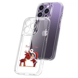 Χριστουγεννιάτικη Θήκη Σιλικόνης TPU για iPhone 14 Pro - Αγοράκι που δίνει φιλί σε ταρανδάκι