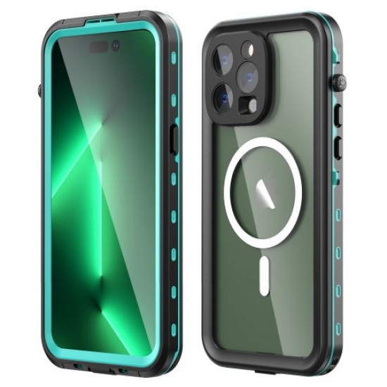 REDPEPPER Dot+ Series for iPhone 14 Pro Max 6.7 inch Compatible with MagSafe Wireless Charging Anti-drop Phone Cover IP68 Waterproof IP6X Dustproof Transparent Back Hybrid Phone Case - Blue Apple Cases Mobile