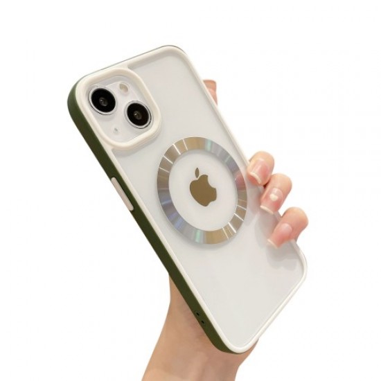Clear Magnetic Case for iPhone 14 6.1 inch. Soft TPU Edge Hard Acrylic Back Shockproof Protective Phone Cover - Blackish Green Apple Cases Mobile