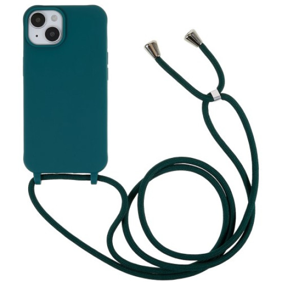 For iPhone 14 6.1 inch Integrated Soft TPU Case Drop-proof Protective Cover with Lanyard - Dark Green Apple Cases Mobile