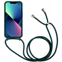 For iPhone 14 6.1 inch Integrated Soft TPU Case Drop-proof Protective Cover with Lanyard - Dark Green For iPhone 14 6.1 inch Integrated Soft TPU Case Drop-proof Protective Cover with Lanyard - Dark Green