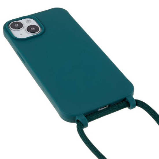 For iPhone 14 6.1 inch Integrated Soft TPU Case Drop-proof Protective Cover with Lanyard - Dark Green Apple Cases Mobile
