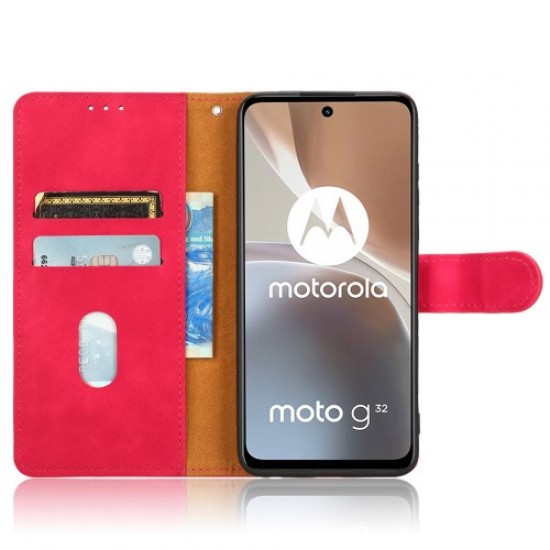Θήκη Πορτοφόλι με Βάση Στήριξης (Όψη Δέρματος) για Motorola Moto G32 4G - Φούξια Motorola Θήκες Κινητών
