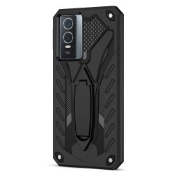 Phantom Knight Series PU + TPU Shockproof Phone Case Shell with Kickstand for vivo Y76 5G/Y76s - Black Phantom Knight Series PU + TPU Shockproof Phone Case Shell with Kickstand for vivo Y76 5G/Y76s - Black