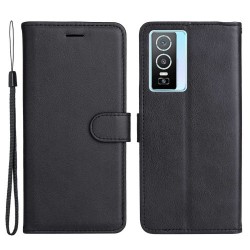 KT Leather Series-2 for vivo Y76 5G Mobile Phone Shell Magnetic PU Leather Case Wallet Stand Protective Flip Phone Cover with Strap - Black