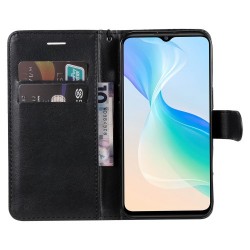 KT Leather Series-2 for vivo Y76 5G Mobile Phone Shell Magnetic PU Leather Case Wallet Stand Protective Flip Phone Cover with Strap - Black KT Leather Series-2 for vivo Y76 5G Mobile Phone Shell Magnetic PU Leather Case Wallet Stand Protective Flip Phone Cover with Strap - Black
