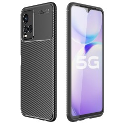 For vivo Y21 / Y33s Carbon Fiber Texture Slim TPU Case Anti-fingerprint Protective Phone Cover - Black