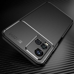 For vivo Y21 / Y33s Carbon Fiber Texture Slim TPU Case Anti-fingerprint Protective Phone Cover - Black