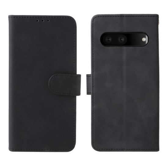 For Google Pixel 7 Pro Phone Case Skin-touch Feeling PU Leather + TPU Stand Wallet Phone Cover - Black Google Pixel mobile Cases