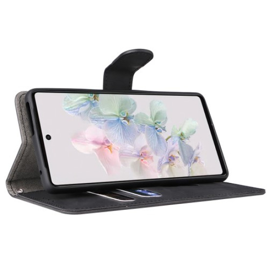 For Google Pixel 7 Pro Phone Case Skin-touch Feeling PU Leather + TPU Stand Wallet Phone Cover - Black Google Pixel mobile Cases