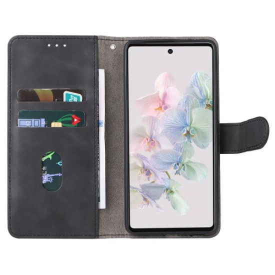 For Google Pixel 7 Pro Phone Case Skin-touch Feeling PU Leather + TPU Stand Wallet Phone Cover - Black Google Pixel mobile Cases