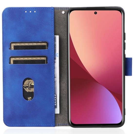 For Xiaomi 12 Lite Anti-scratch PU Leather Wallet Phone Case Stand Magnetic Closure Skin-touch Feeling Shockproof Flip Cover - Blue XIAOMI Cases Mobile