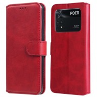 For Xiaomi Poco M4 Pro 4G PU Leather Phone Case Wallet Stand Full Protection Flip Folio Cover - Red