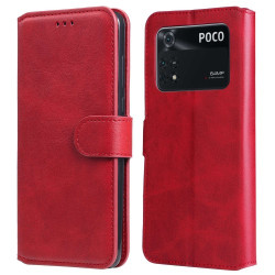Θήκη Πορτοφόλι με Βάση Στήριξης (Όψη Δέρματος) για Xiaomi Poco M4 Pro 4G - Κόκκινο